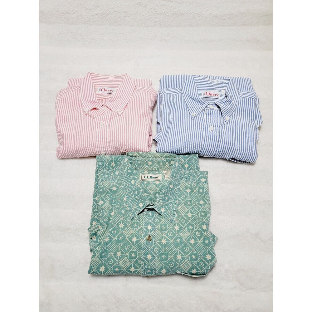 Orvis Men's Shirt All Size L set Of 3. 2 Shirts -Orvis Striped, 1 LLBEAN Vintage